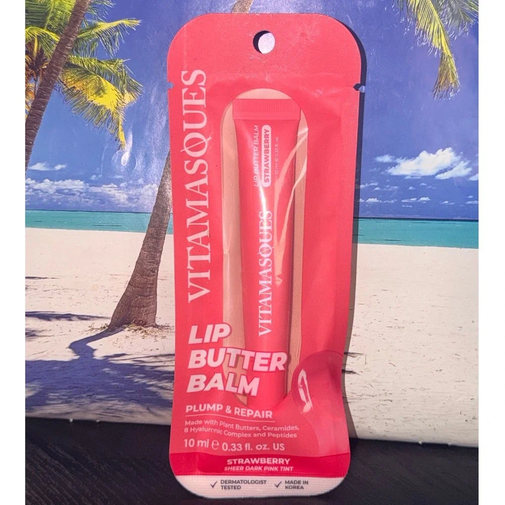 Vitamasques Strawberry Lip Butter Balm Plump & Repair Sheer Dark Pink Tint 10ml